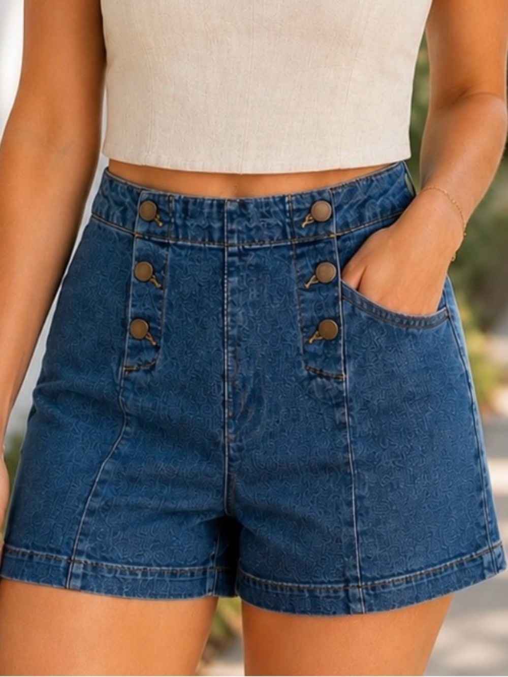 Boden Denim Shorts US 4 High Waist Button Front Blue Jean Shorts